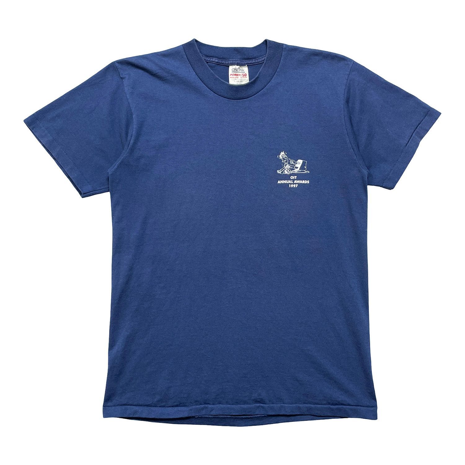 古着 90S USA製 ONEITA オニータ ヴィンテージ Tシャツ パソコン プリント メンズL ネイビー シングルステッチ BA5700