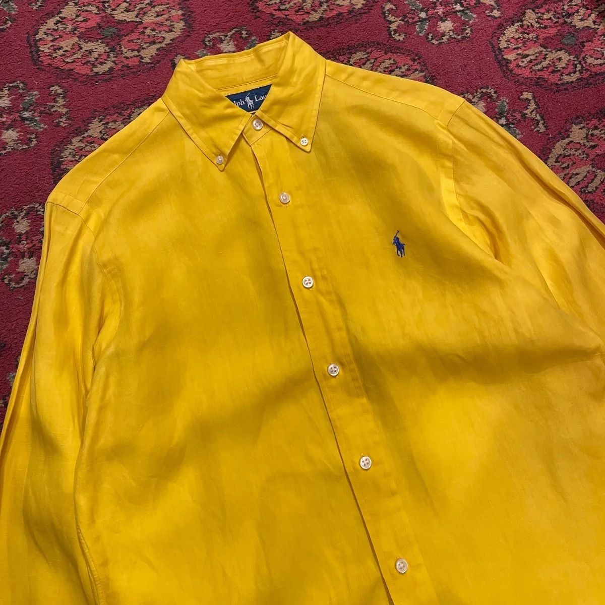 【 Ralph Lauren / Linen62% Silk38% 】ラルフローレン　長袖シャツ　シルクリネンシャツ　ビタミンカラー　Sサイズ