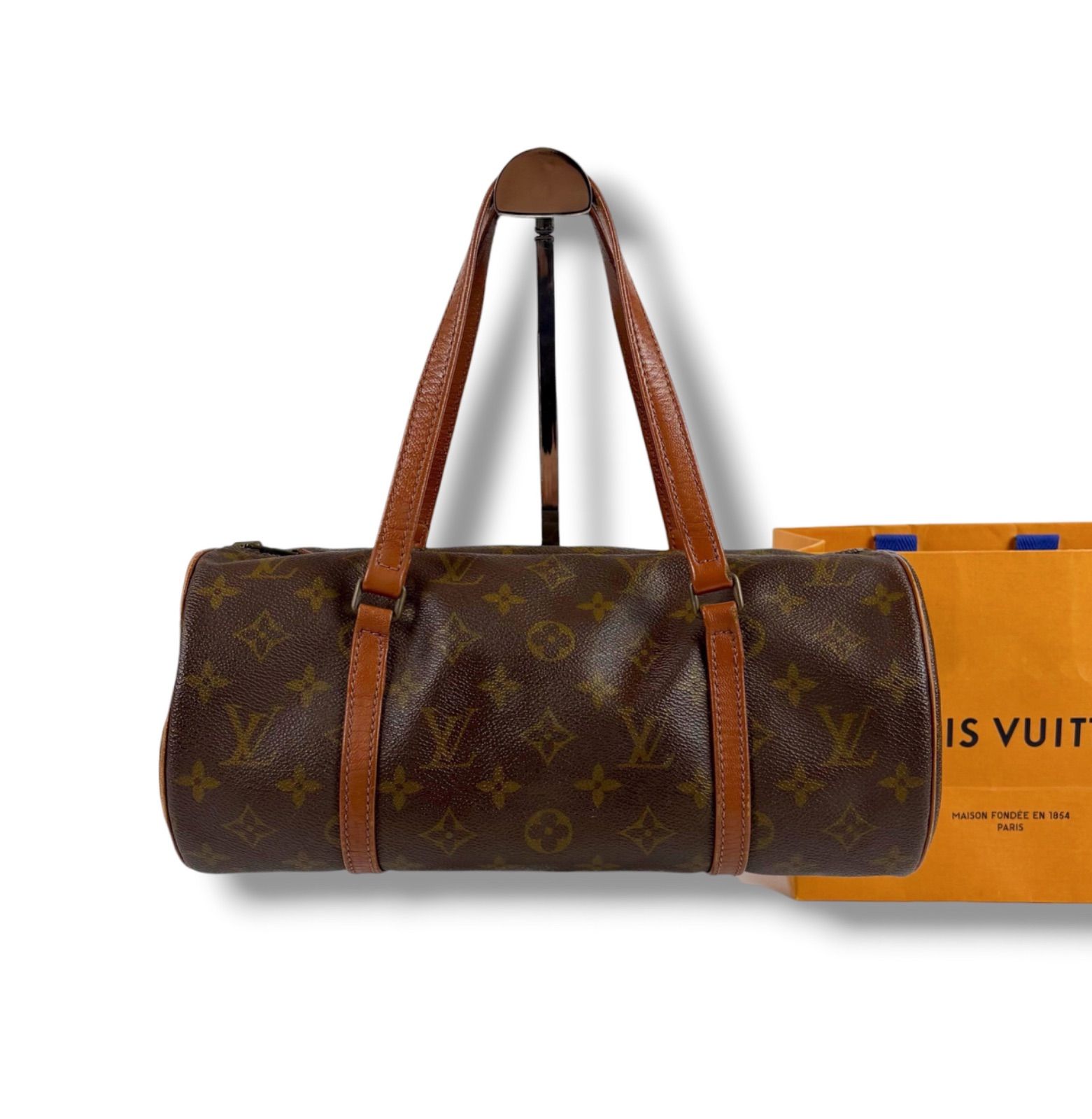 ルイヴィトン　LOUIS VUITTON パピヨン30 セミショルダーバッグ　ハンドバッグ　モノグラムレザー　ブラウン　ドラマ型