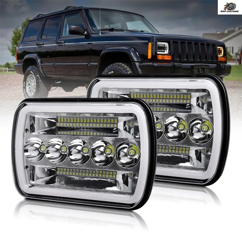 7x6 LEDヘッドライト 5x7 LEDヘッドライト（ターンシグナル、デイタイムランニングライト、ホワイトハロー、シールドビームヘッドランプ付