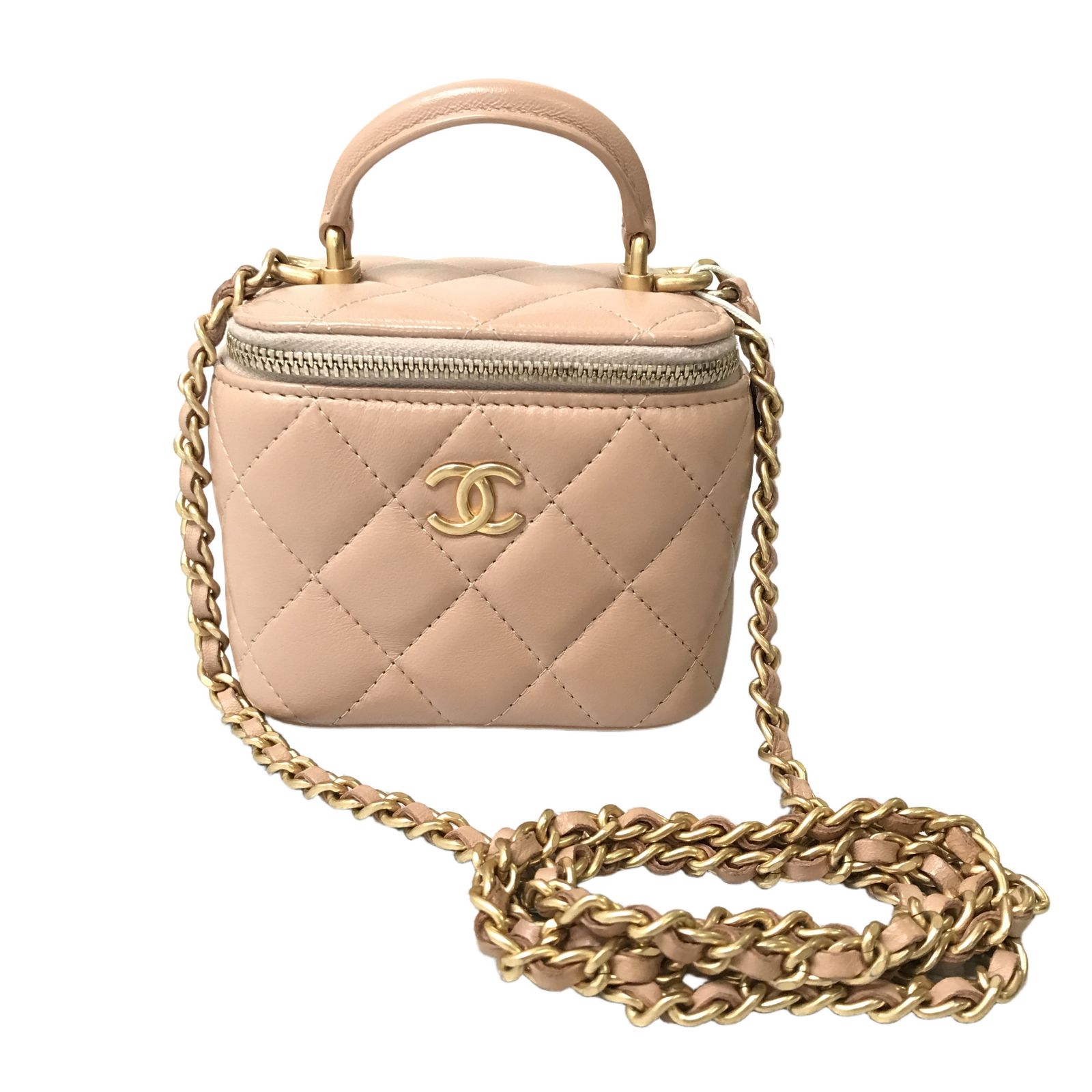シャネル CHANEL マトラッセ ミニバニティ ショルダーバッグ ベージュ ラムスキン ゴールド金具 レディース ミニ 一般中古 T11247155