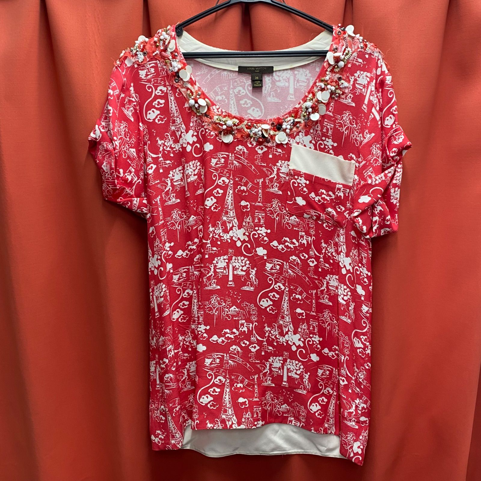 LOUIS VUITTON ルイヴィトン 半袖 Tシャツ ビジュー パリ 街並み 絵柄 