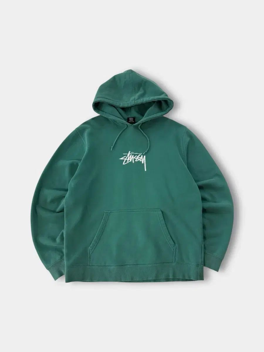 STUSSY オーバーサイズ ミッド ストック ロゴ グリーン スウェット フーディー