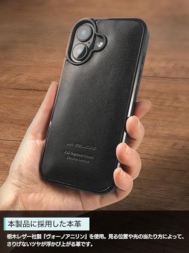 WINGLIDE iPhone17用 ケース 栃木レザー ヴォーノアニリン スマホカバー 本革 レザー (ブラック)ma 621db961