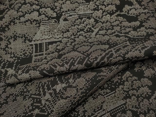 平和屋着物●本場大島紬　9マルキ　風景渡橋草木文　正絹　逸品　CABG5201ut