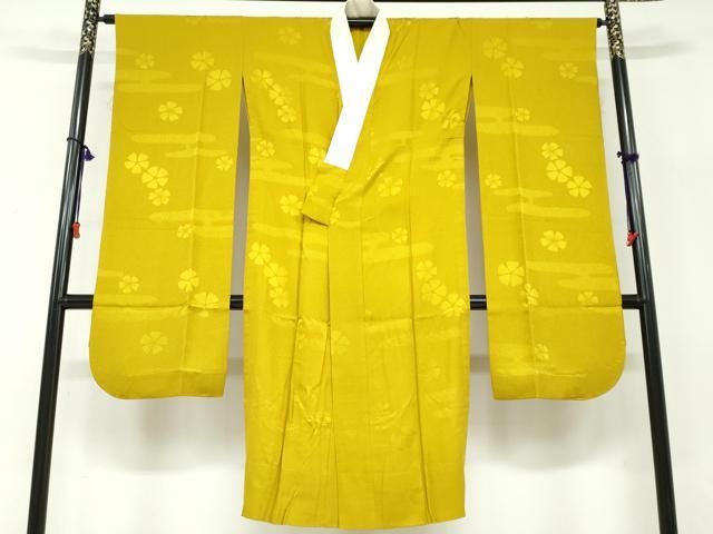 平和屋着物●振袖用長襦袢　無双仕立て　エ霞舞花地紋　撫子　櫨染色　やまと誂製　正絹　逸品　DABD9930ud