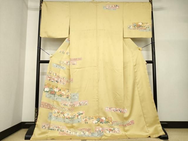 平和屋着物●訪問着　友禅　鴛鴦花文　金彩　ロング丈　正絹　逸品　AABI5145ck