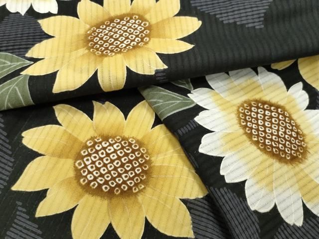 平和屋着物∴夏物　浴衣　ひまわり　黒地　綿　逸品　CABG4017gh 24,674円