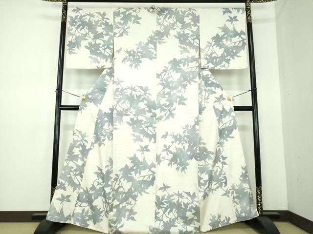 平和屋着物●上質な紬　背抜き仕立て　枝葉シルエット　金彩　正絹　逸品　DABE5706ps