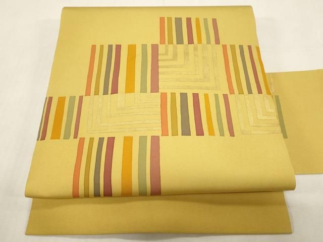 平和屋着物●塩瀬　九寸名古屋帯　幾何学文　金彩　正絹　逸品　CABG2904dy