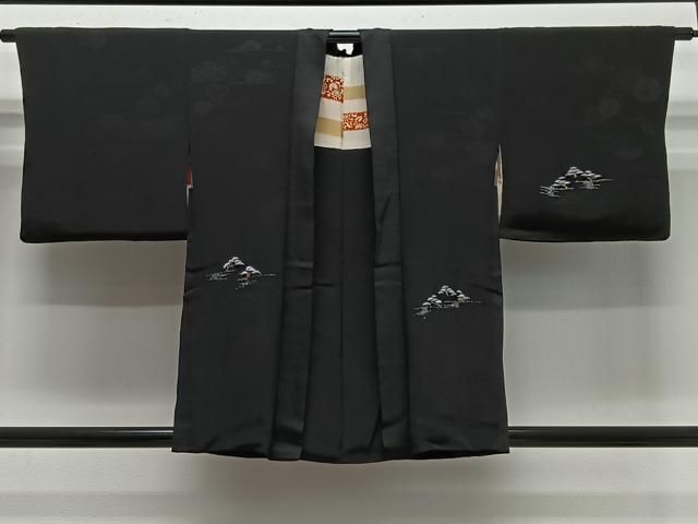 平和屋着物＃羽織　寿光織　枝松文　黒地　金銀糸　正絹　逸品　CABG3655ua