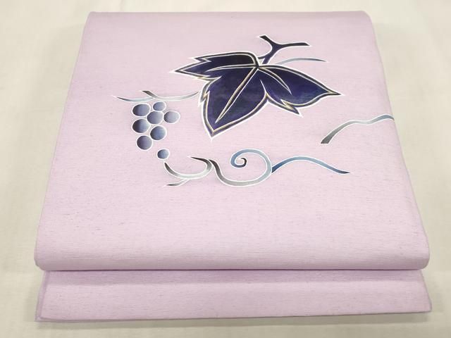 平和屋着物●九寸開き名古屋帯 紬地 葡萄蔦の葉文 金彩 正絹 逸品 CABG2913dy