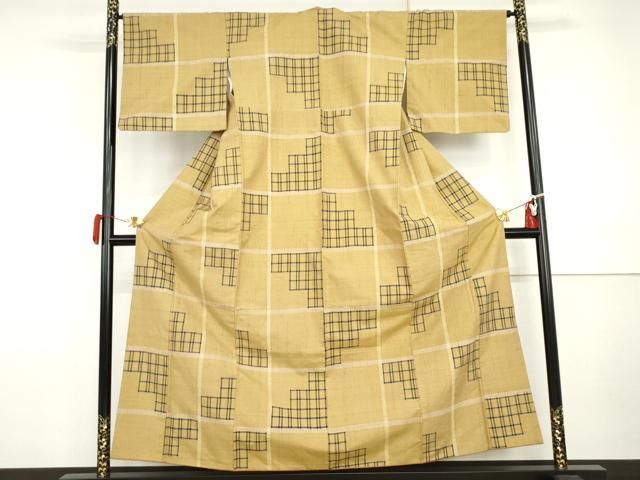 平和屋着物●上質な紬 変わり格子 正絹 逸品 AABI5201cs