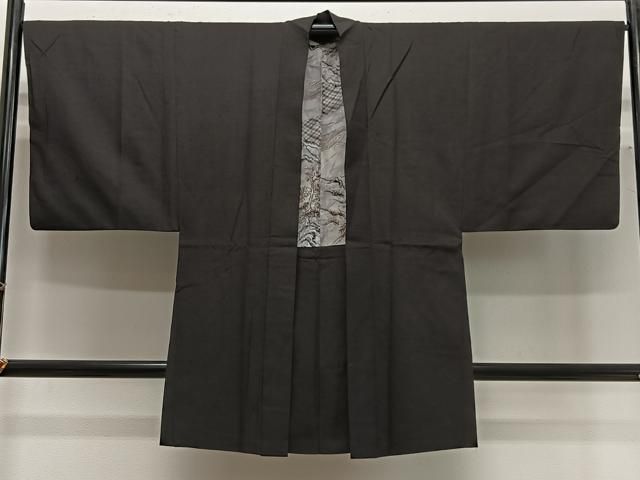 平和屋着物∞男性　長羽織　紬地　鉄黒色　正絹　逸品　CABG3659ua 平和屋着物∞男性 長羽織 紬地 鉄黒色 正絹 逸品 CABG3659ua
