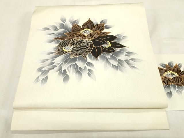 平和屋着物●塩瀬　九寸名古屋帯　草花文　金彩　正絹　逸品　CABG2921dy