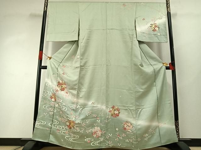 平和屋着物●訪問着　友禅　刺繍　花蝶文　暈し染め　金彩　正絹　逸品　AABI1637fy