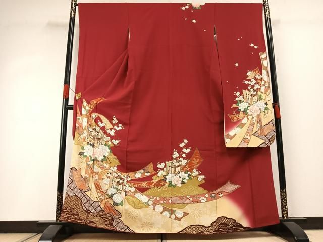 平和屋着物●豪華振袖　御所車花文　金彩　正絹　逸品　AABI1639fy