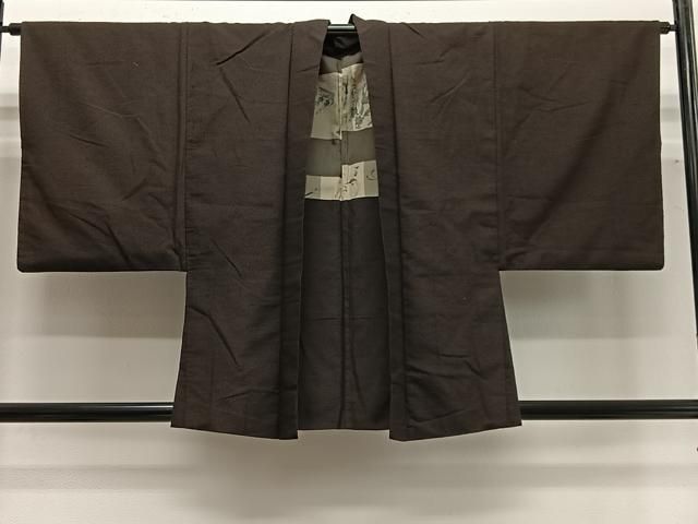 平和屋着物∞男性　羽織　紬地　憲法黒茶色　正絹　逸品　CABG3666ua