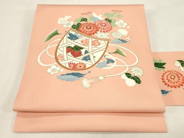 平和屋着物●塩瀬　九寸名古屋帯　花籠文　金彩　正絹　逸品　CABG2926dy