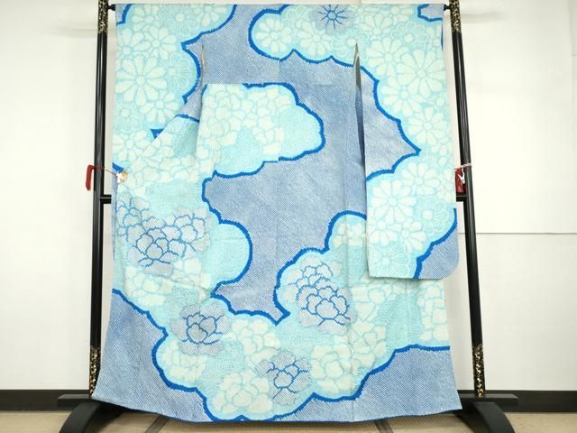平和屋着物●豪華振袖　総絞り　雲取り花文　正絹　逸品　AABI5218cs