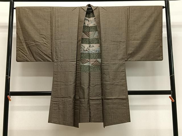 平和屋着物＃男性 長羽織 紬地 80亀甲 総詰め 正絹 逸品 CABG3673ua