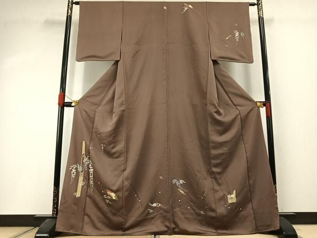 平和屋着物●訪問着　扇面花文　栗鼠　金彩　正絹　逸品　AABI1645fy
