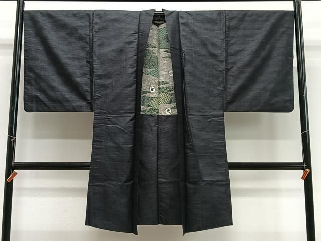 平和屋着物＃男性　長羽織　紬地　80亀甲　総詰め　正絹　逸品　CABG3673ua
