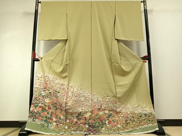平和屋着物●豪華色留袖　友禅　作家物　花鳥文　仮絵羽　正絹　逸品　未使用　AABI1648fy