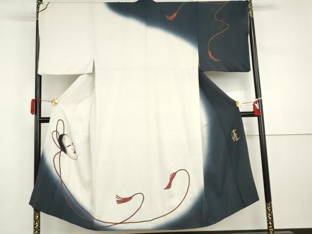 平和屋着物●男性　切り絵画家　宮田雅之　訪問着　能面　暈し染め　正絹　逸品　AABI5227cs