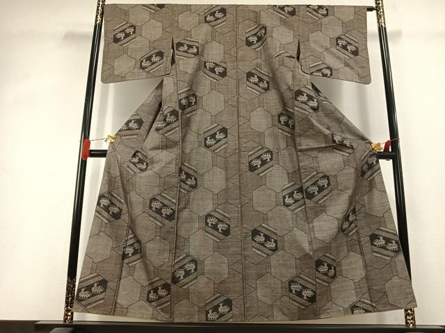 平和屋着物●本場大島紬　カタス9マルキ　有栖川亀甲重ね文様　正絹　逸品　AABI1656fy