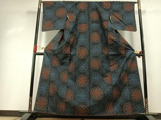 平和屋着物●本場大島紬　一元絣　吉祥花文　正絹　逸品　AABI1662fy