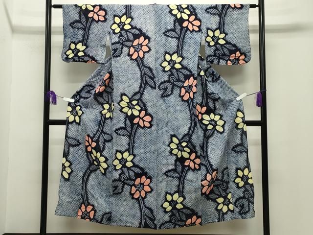 平和屋着物∴夏物　浴衣　有松鳴海絞り　枝花文　綿　逸品　CABG4054gh