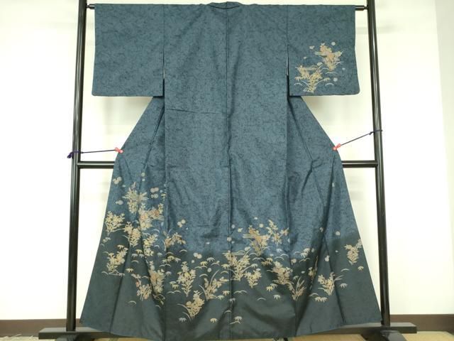 平和屋着物●京友禅の巨匠・頼田勉 臈纈染手描友禅　本場染大島紬　訪問着　草花　暈し染め　金彩　正絹　逸品　DABF3179op