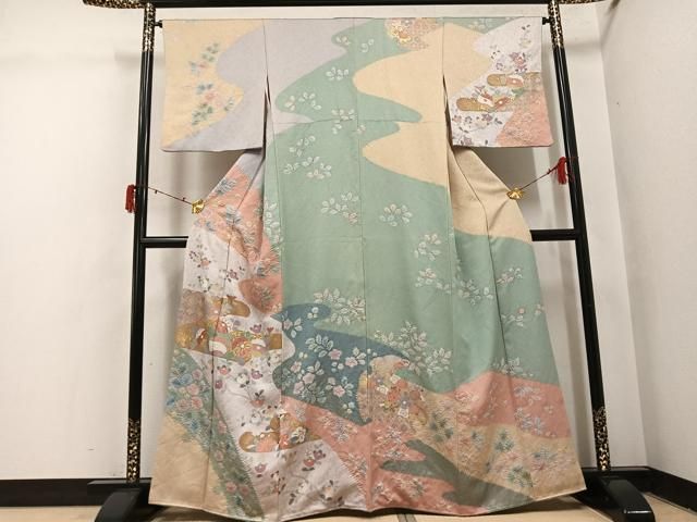 平和屋着物●訪問着 作家物 泰常 駒刺繍 絞り 金彩 金通し地 正絹 逸品 AABI7351ph