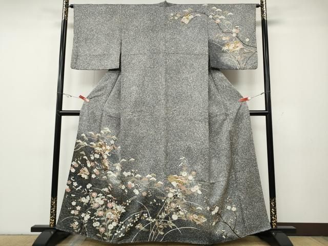 平和屋着物●訪問着　冊子草花文　たたき染め　金彩　正絹　逸品　CABG5442ut