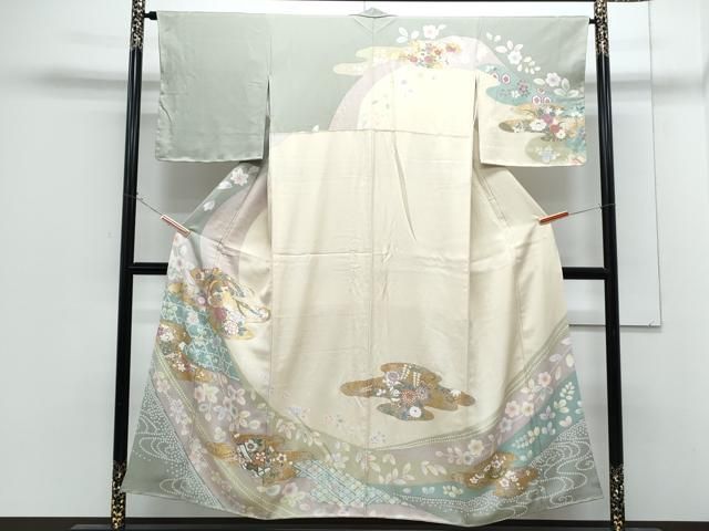 平和屋着物●訪問着　駒刺繍　エ霞鳳凰花文　金銀彩　正絹　逸品　未使用　CABG8448th