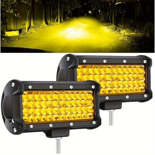 Largoods 7インチ LED ライトバー 作業灯 114w デッキライトバック集魚灯 前照灯 投光器 イエロー 12v24v兼用狭角 高輝度 防水 防塵 省エネ 取付角度調整可能 SUV ATV UTV 各種作業車に対応 2個セットts b3689fe1