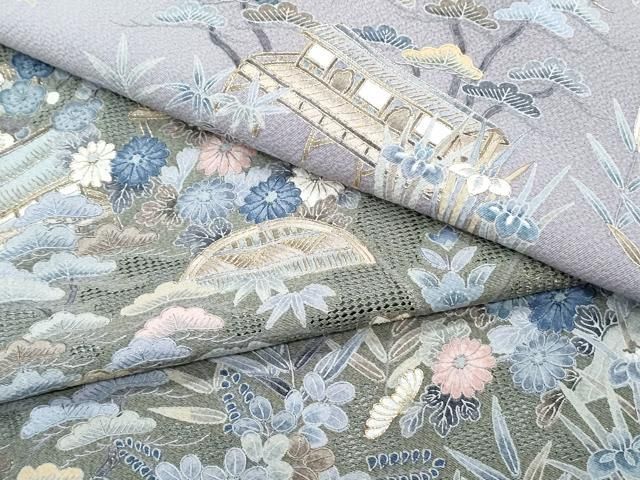 平和屋着物●中国三大刺繍　スワトウ刺繍　総刺繍　訪問着　駒刺繍　風景花文　暈し染め　正絹　逸品　未使用　CABG8469th