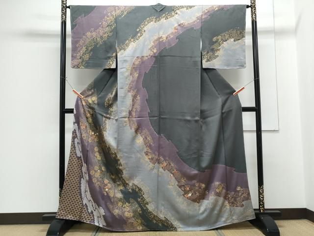 平和屋着物●訪問着　絞り　刺繍　道長花丸文　金彩　正絹　逸品　CABG8475th