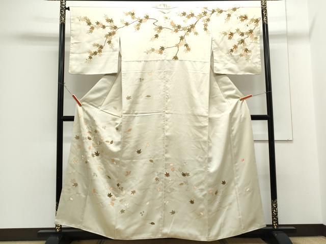 平和屋着物●訪問着　駒刺繍　溢れ松葉　金彩　正絹　逸品　CABG8482th