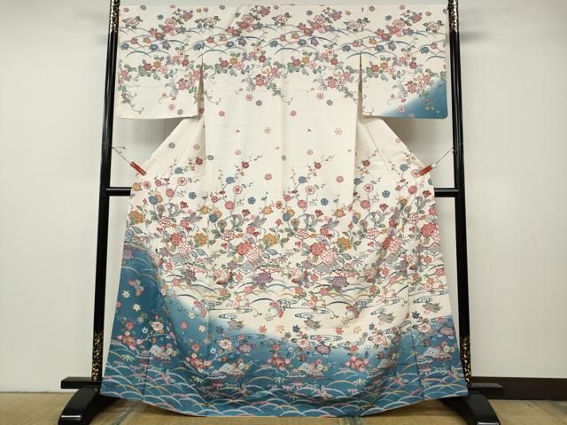 平和屋着物●訪問着　型染め　流水風景花蝶文　暈し染め　正絹　逸品　CABG5492ut