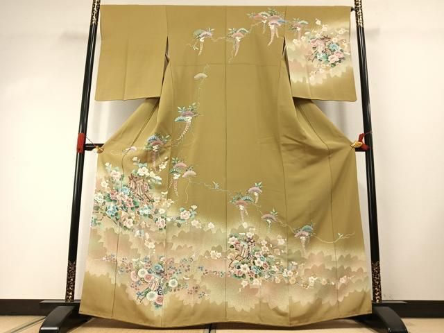 平和屋着物●訪問着　駒刺繍　御所車花文　暈し染め　金彩　正絹　逸品　AABI1965fy