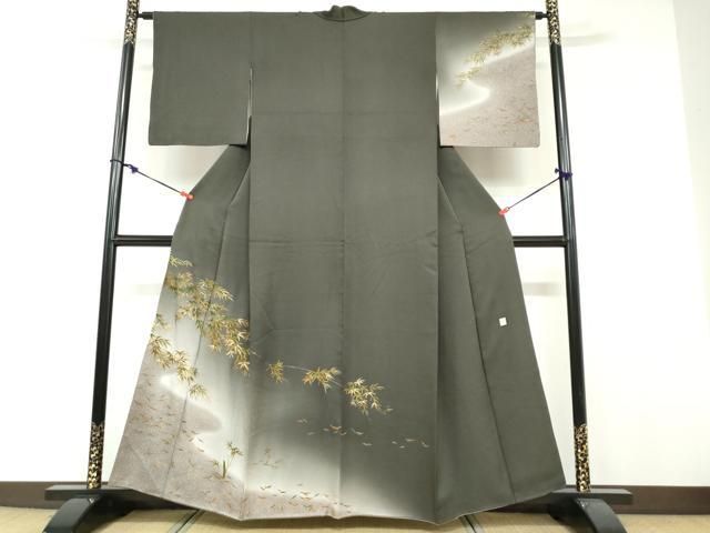 平和屋着物●漆工芸作家　金森一博　訪問着　笹竹文　暈し染め　金彩　正絹　逸品　DABF1247ud