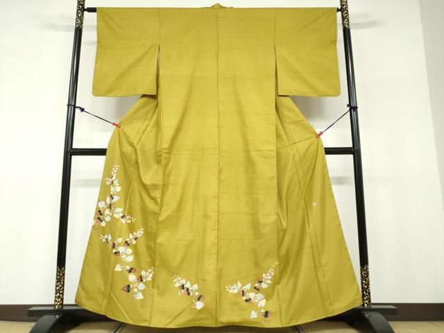 平和屋着物●本加賀友禅作家　能川光陽　訪問着　紬地　枝葉文　正絹　逸品　DABF1256ud