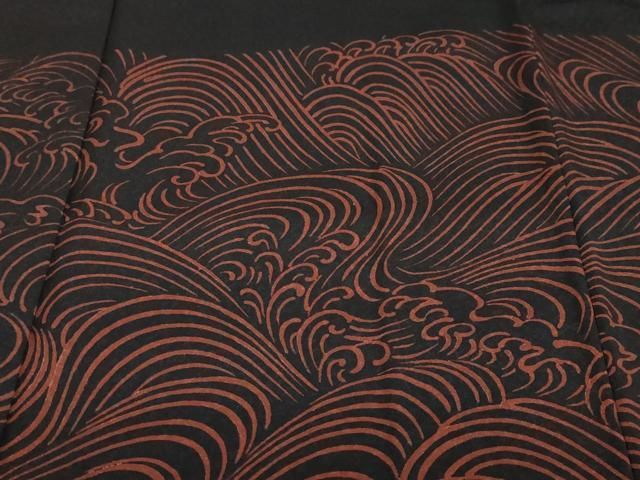 平和屋着物○訪問着 小糸染芸 立波文 黒地 正絹 逸品 DABF1325ud