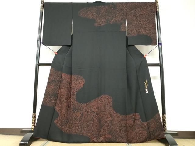 平和屋着物○訪問着 小糸染芸 立波文 黒地 正絹 逸品 DABF1325ud