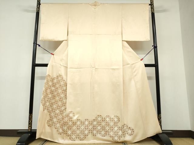 平和屋着物●色留訪問着　駒刺繍　七宝草花文　金彩　正絹　逸品　DABF1348ud