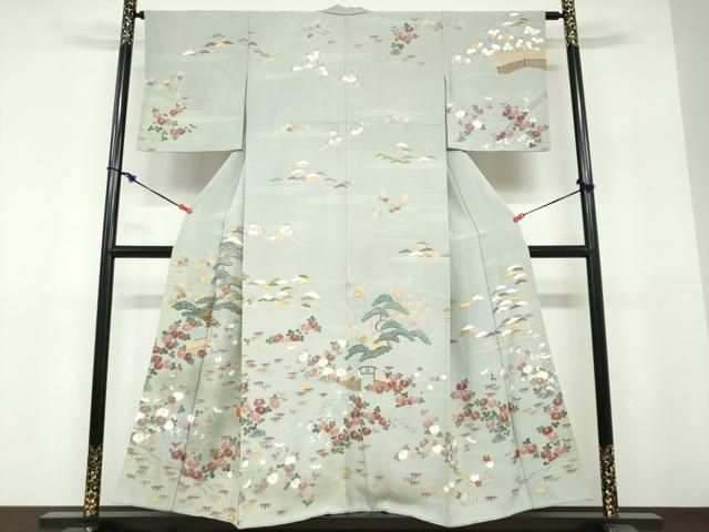 平和屋着物●訪問着 駒刺繍 御所車草花文 金彩 正絹 逸品 DABF1352ud