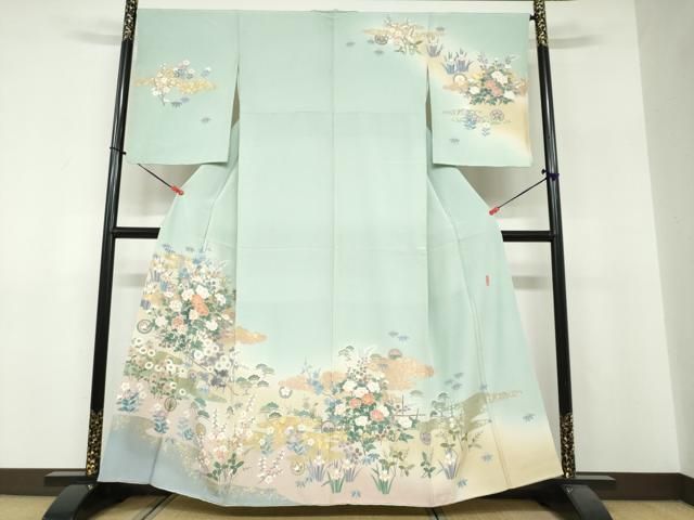 平和屋着物●訪問着　作家物　駒刺繍　雲取り草花文　暈し染め　金彩　正絹　逸品　DABF1370ud