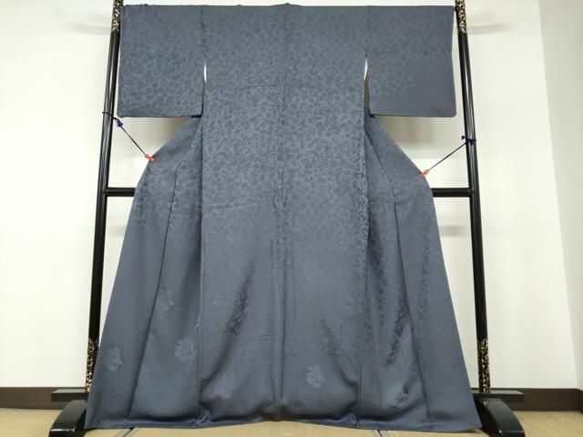 平和屋着物●無地絵羽訪問着　草花文　藍鉄色　正絹　逸品　DABF1372ud 33,800円